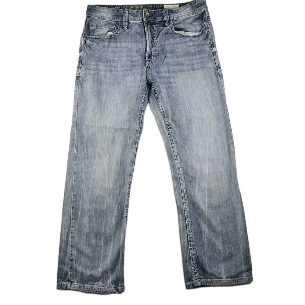 TK Axel Jeans Mens 36x30 Blue Slim Boot Cut Denim Stretch Hipster Thick Stitch